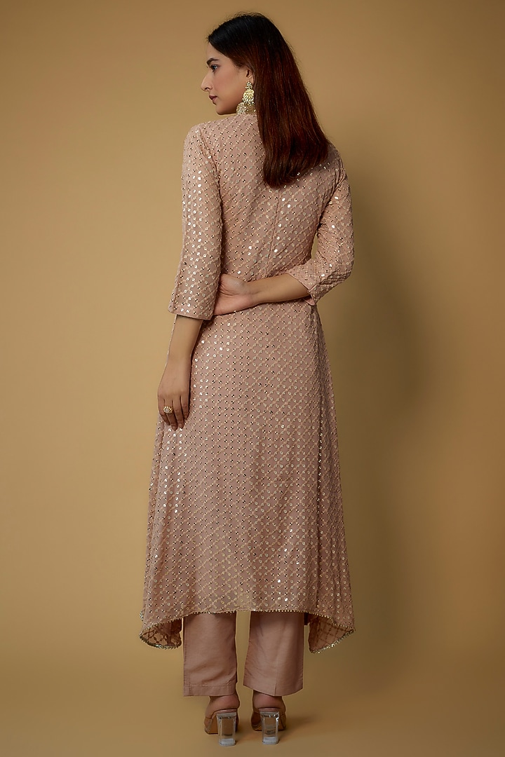 Blush Pink Georgette Beads Hand Embellished Party Wear Anarkali Set by FATIZ at Pernia's Pop Up Shop