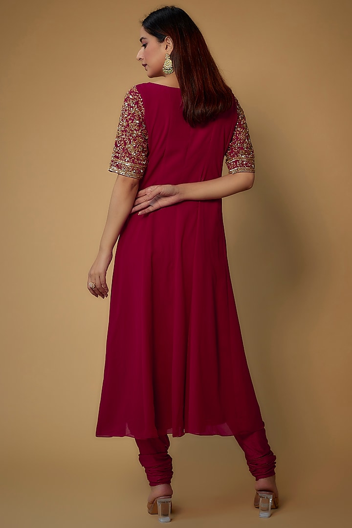 Reddish Pink Georgette Embellishments Party Wear Anarkali Set by FATIZ at Pernia's Pop Up Shop