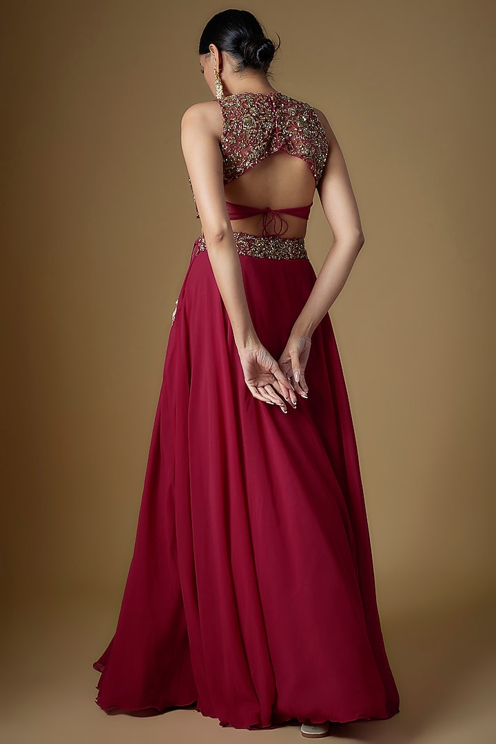 Rani Pink Georgette & Tulle Skirt Set by FATIZ at Pernia's Pop Up Shop