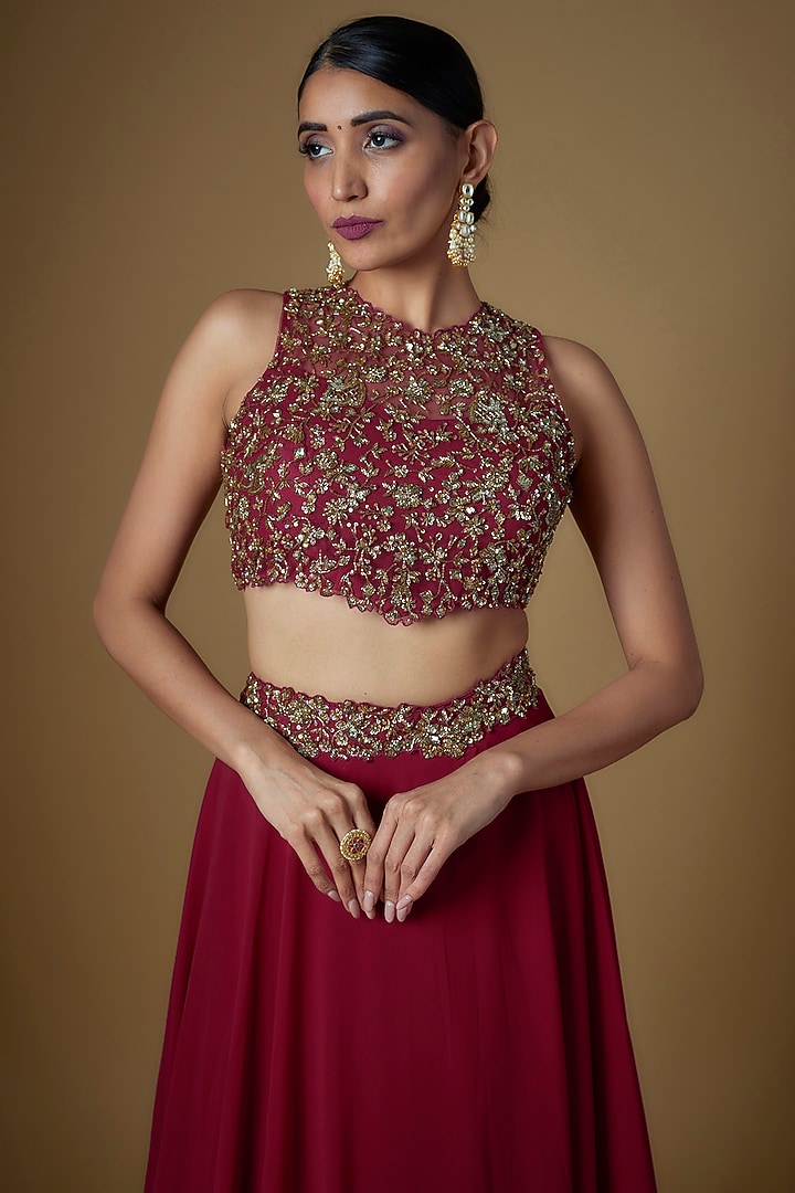 Rani Pink Georgette & Tulle Skirt Set by FATIZ at Pernia's Pop Up Shop