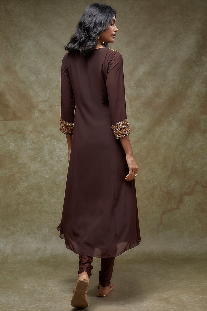 Coffee Brown Georgette Embellished Party Wear Anarkali Set by FATIZ at Pernia's Pop Up Shop