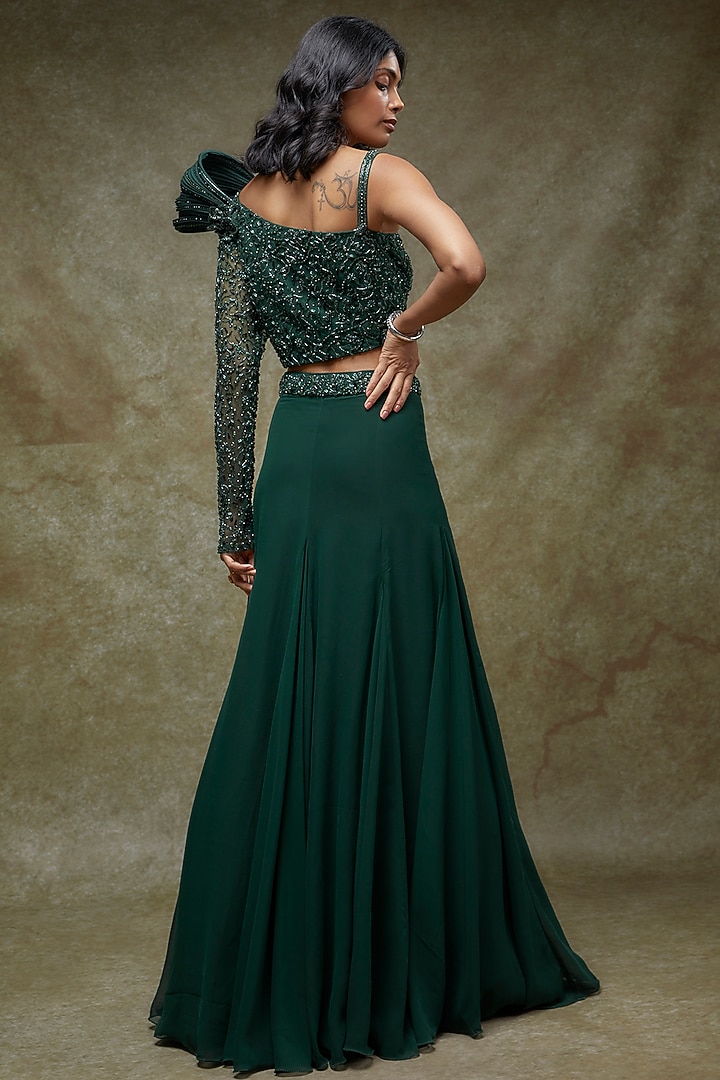 Emerald Green Georgette Wedding Lehenga Set by FATIZ at Pernia's Pop Up Shop