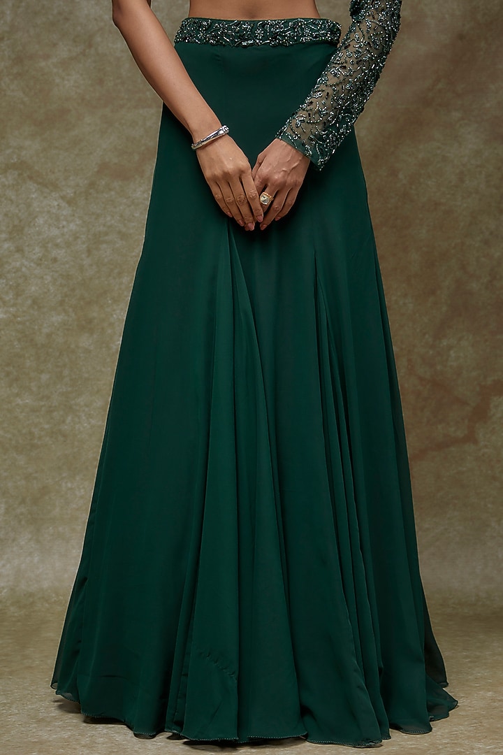 Emerald Green Georgette Wedding Lehenga Set by FATIZ at Pernia's Pop Up Shop
