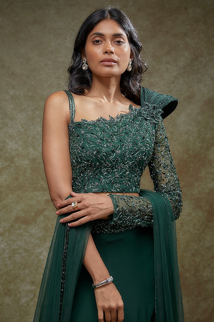Emerald Green Georgette Wedding Lehenga Set by FATIZ at Pernia's Pop Up Shop