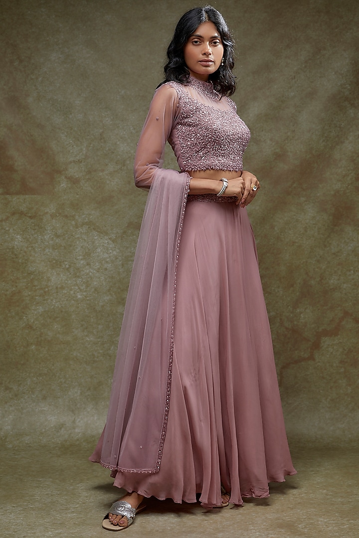Onion Pink Georgette Wedding Lehenga Set by FATIZ at Pernia's Pop Up Shop