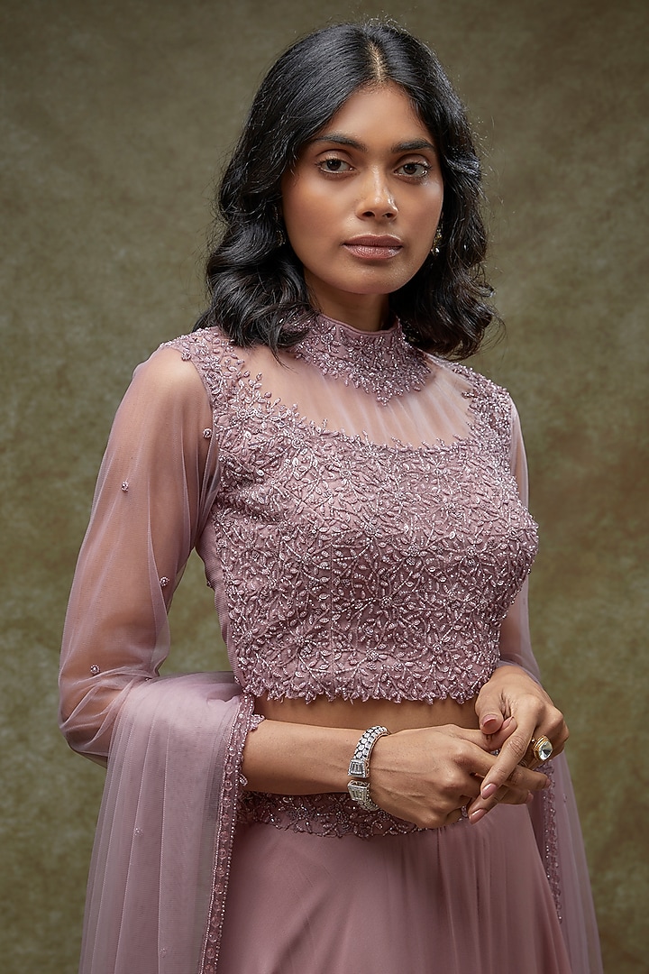 Onion Pink Georgette Wedding Lehenga Set by FATIZ at Pernia's Pop Up Shop