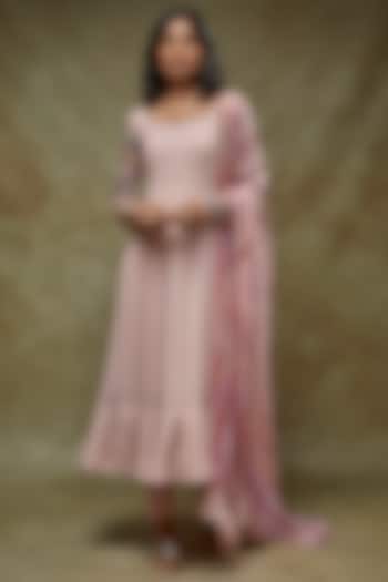 Blush Pink Georgette Embellished Party Wear Anarkali Set by FATIZ at Pernia's Pop Up Shop