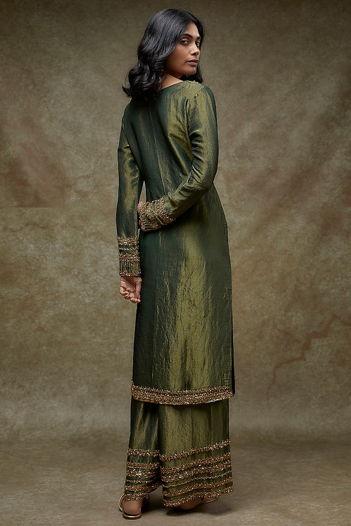 Green Tissue Georgette Embellished Kurta Set by FATIZ at Pernia's Pop Up Shop