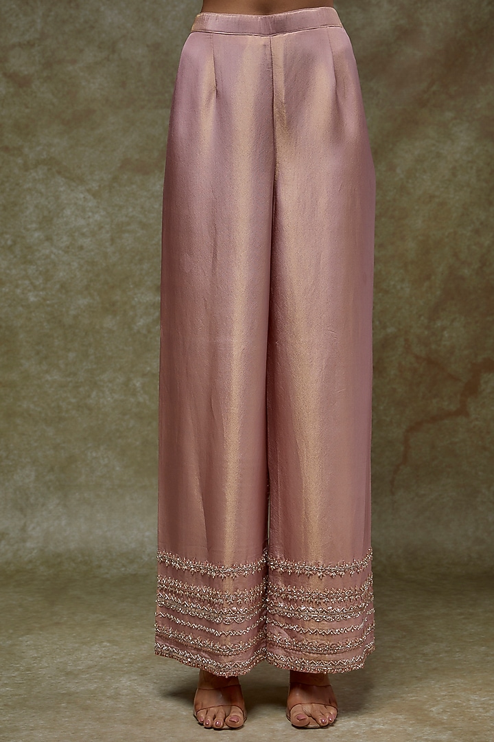Blush Pink Tissue Georgette Sequins Embellished Kurta Set by FATIZ at Pernia's Pop Up Shop