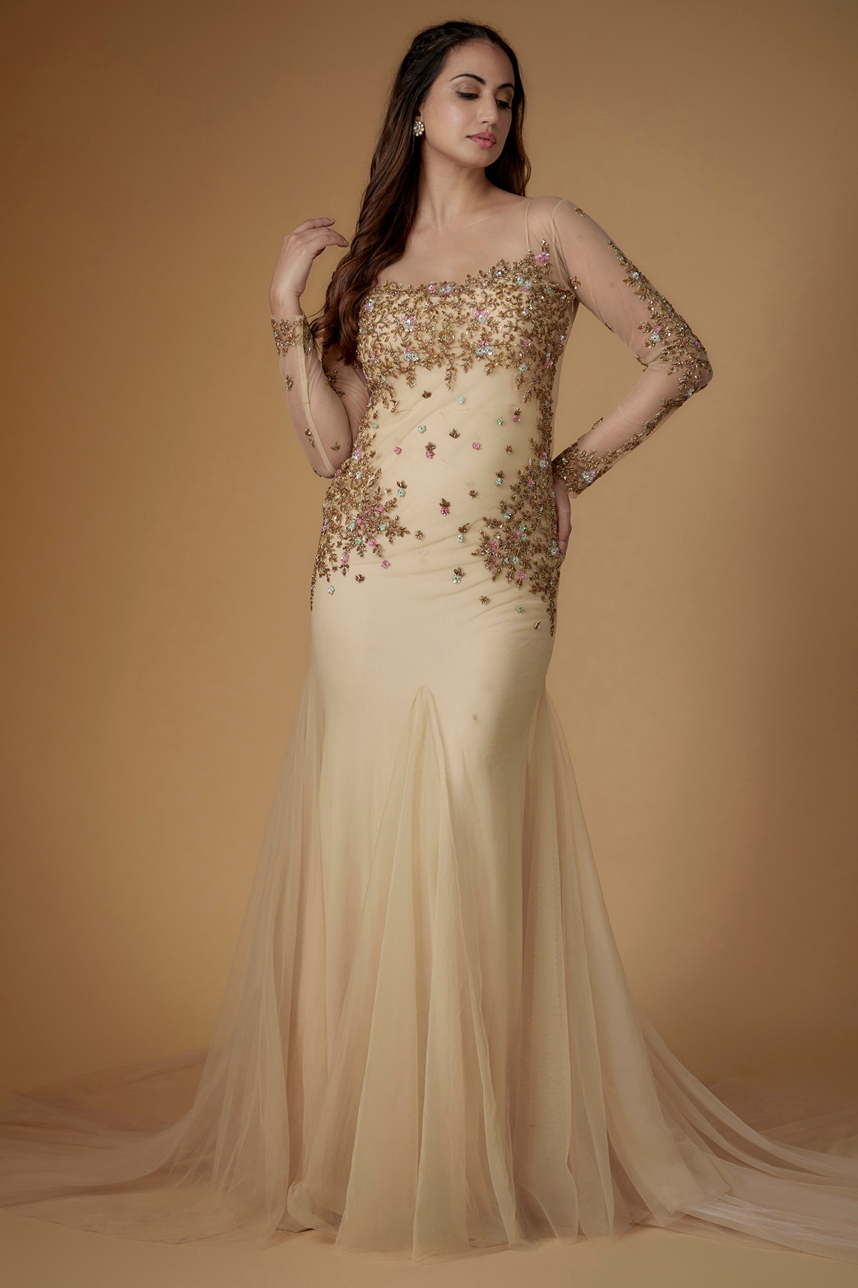 Buy White Round Embroidered Fish Cut Gown For Women by Nitin Bal Chauhan  Edge Online at Aza Fashions.