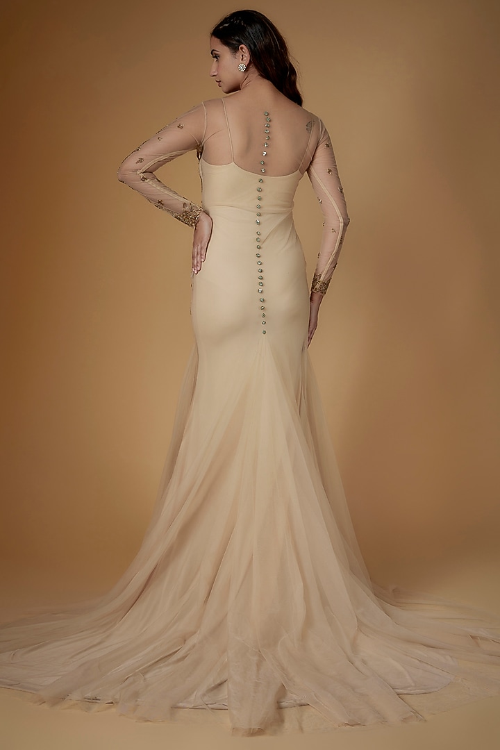 Champagne Gold Tulle Sequins Fish-Cut Engagement Gown by FATIZ at Pernia's Pop Up Shop