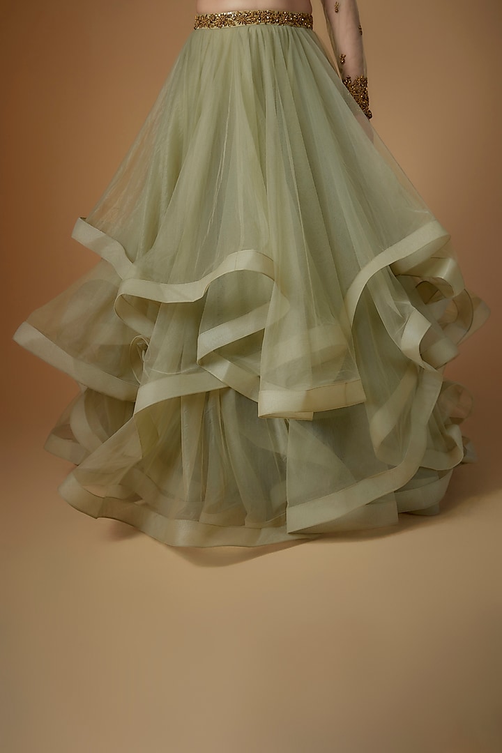 Sage Green Tulle Wedding Lehenga Set by FATIZ at Pernia's Pop Up Shop