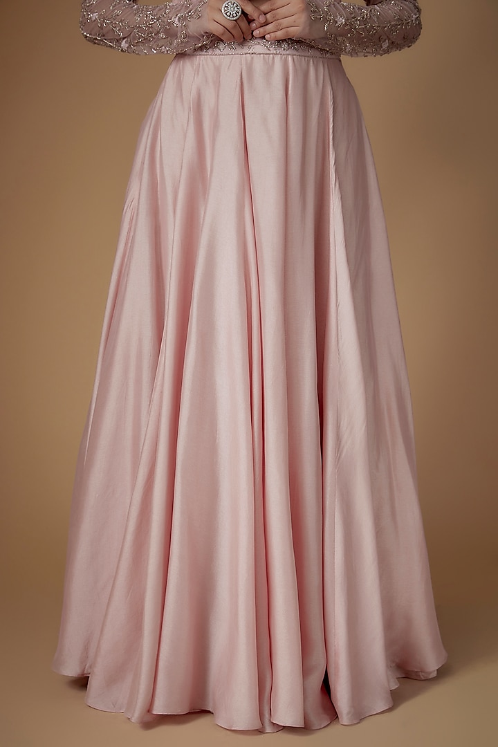 Blush Pink Russian Silk Glass Beads Embroidered Wedding Lehenga Set by FATIZ at Pernia's Pop Up Shop