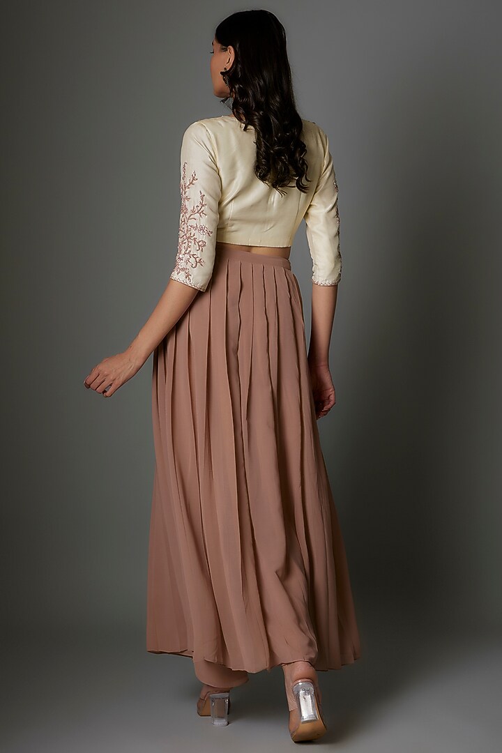 Ivory & Dusty Rose Georgette & Russian Silk Co-Ord Set by FATIZ at Pernia's Pop Up Shop