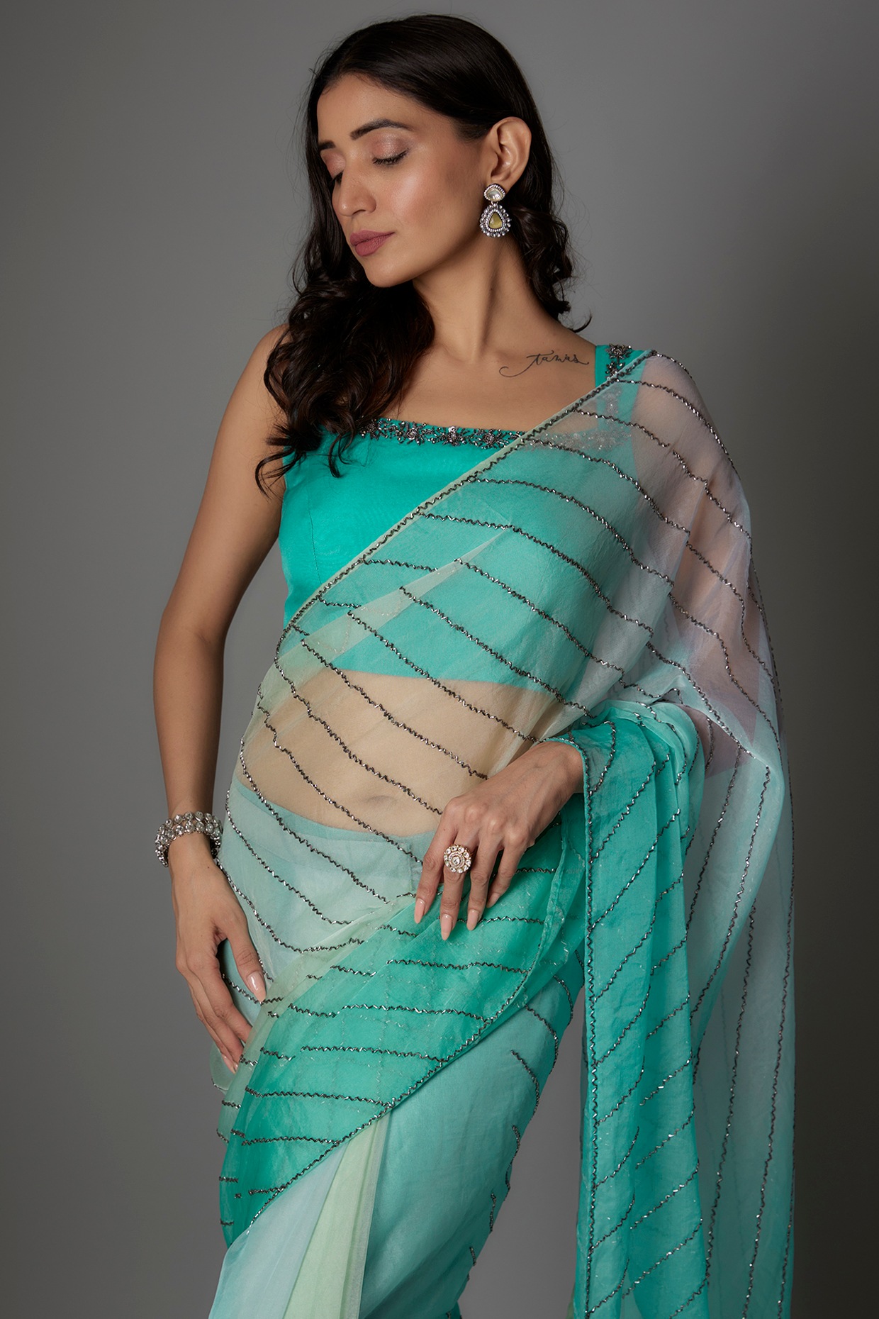 Kanchipuram Silk Butta Sea Blue Saree | Kankatala