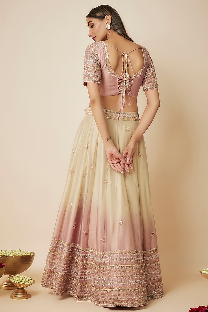 Ivory & Pink Ombre Tissue Organza Wedding Lehenga Set by FATIZ at Pernia's Pop Up Shop