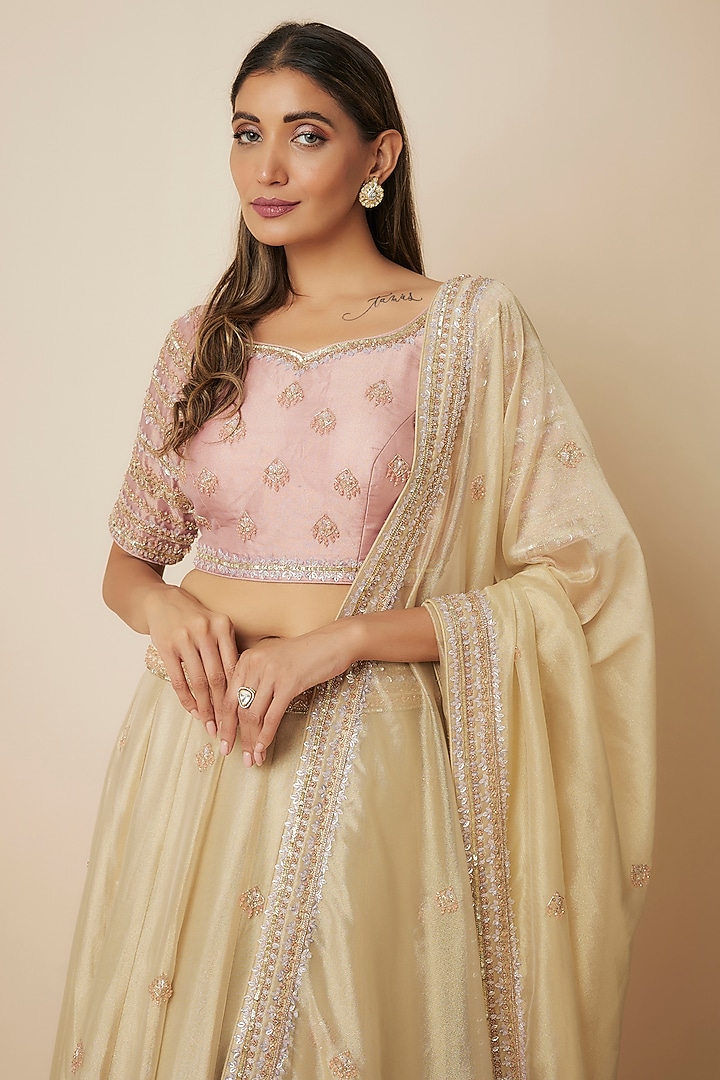 Ivory & Pink Ombre Tissue Organza Wedding Lehenga Set by FATIZ at Pernia's Pop Up Shop