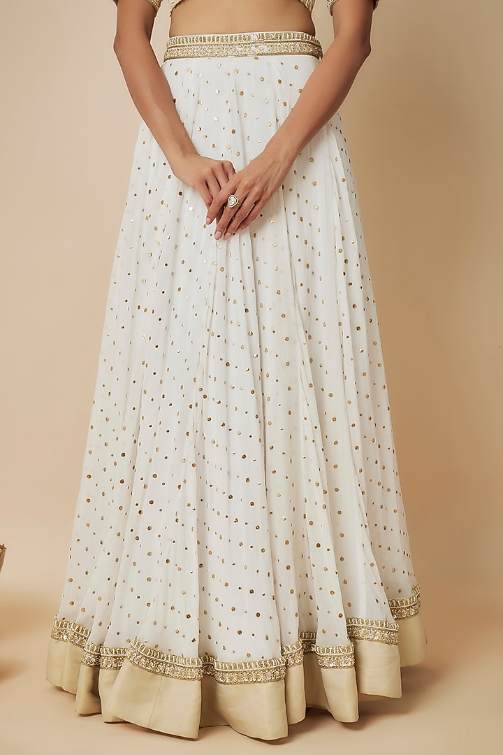 Ivory Georgette Sequins Embellished Wedding Lehenga Set by FATIZ at Pernia's Pop Up Shop