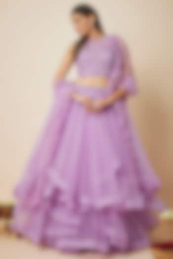 Lilac Tulle Wedding Lehenga Set by FATIZ at Pernia's Pop Up Shop