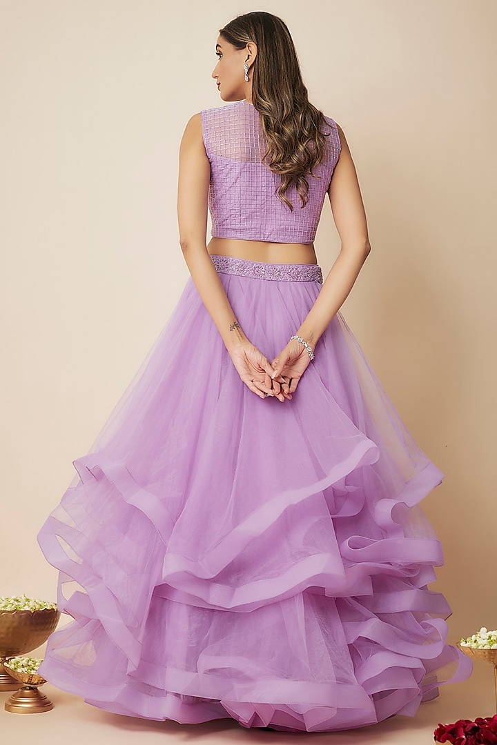 Lilac Tulle Wedding Lehenga Set by FATIZ at Pernia's Pop Up Shop