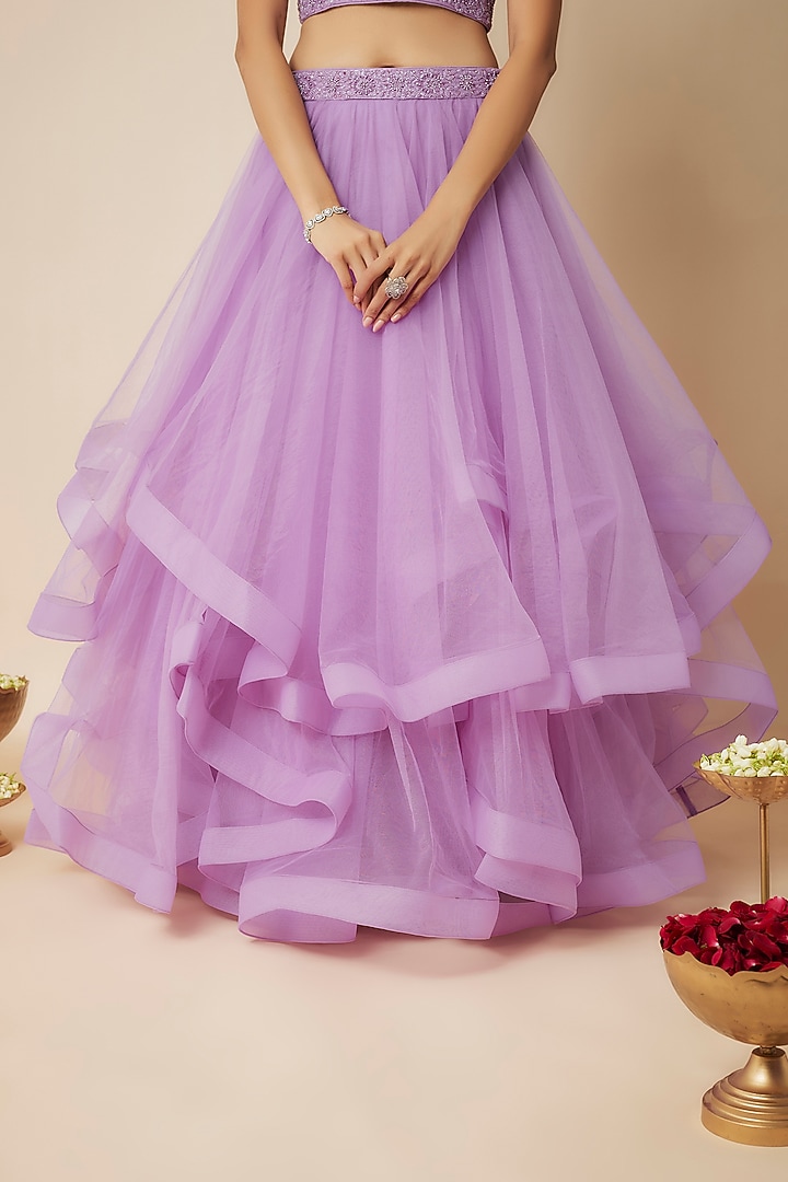 Lilac Tulle Wedding Lehenga Set by FATIZ at Pernia's Pop Up Shop