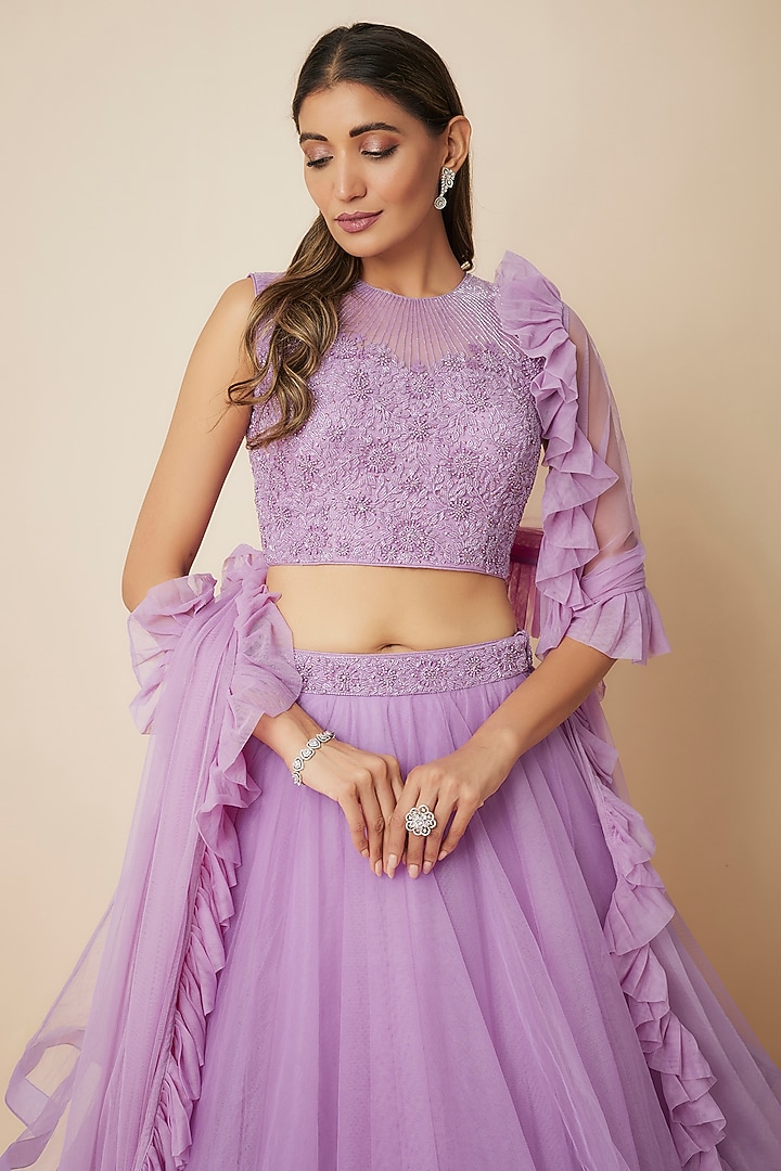 Lilac Tulle Wedding Lehenga Set by FATIZ at Pernia's Pop Up Shop