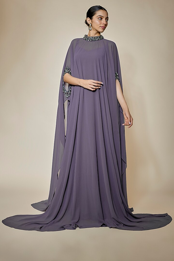 Purple Georgette Flowy Kaftan by FATIZ at Pernia's Pop Up Shop