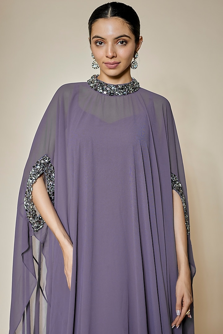 Purple Georgette Flowy Kaftan by FATIZ at Pernia's Pop Up Shop
