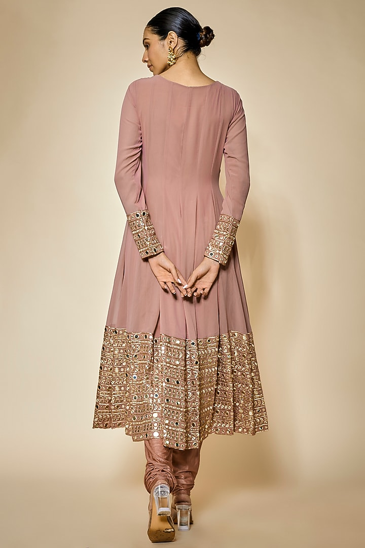 Dusty Rose Pink Georgette Sequins Embellished Party Wear Anarkali Set by FATIZ at Pernia's Pop Up Shop