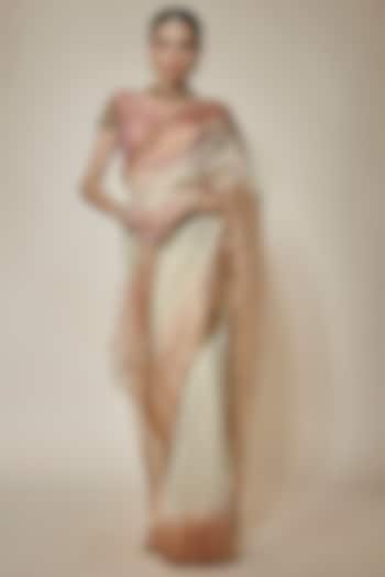 Ivory & Nude Pink Tissue Organza Sequins Embellished Party Wear Saree Set by FATIZ at Pernia's Pop Up Shop