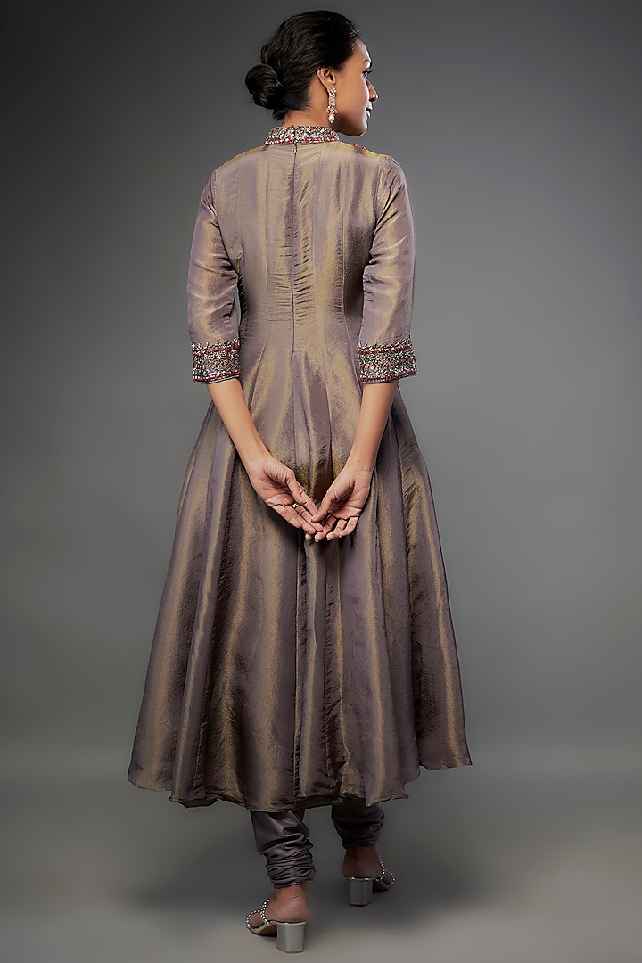 Grey Tissue Georgette Sequins Embroidered Kurta Set by FATIZ at Pernia's Pop Up Shop