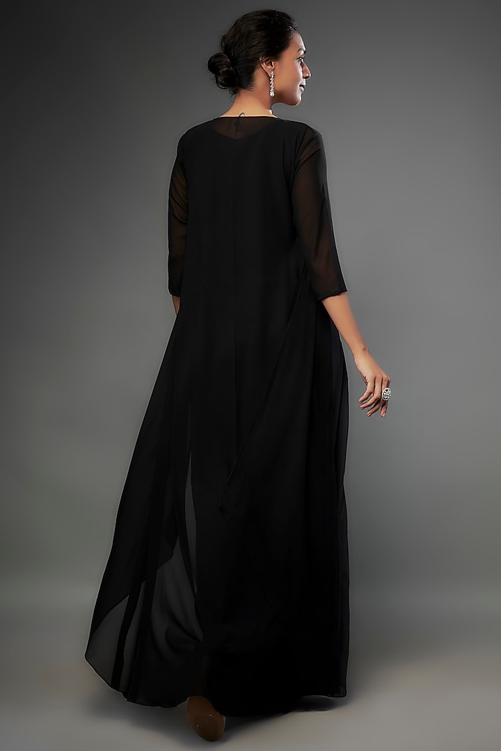 Grey Georgette Glass Crystal Embellished Party Wear Gown With Jacket by FATIZ at Pernia's Pop Up Shop