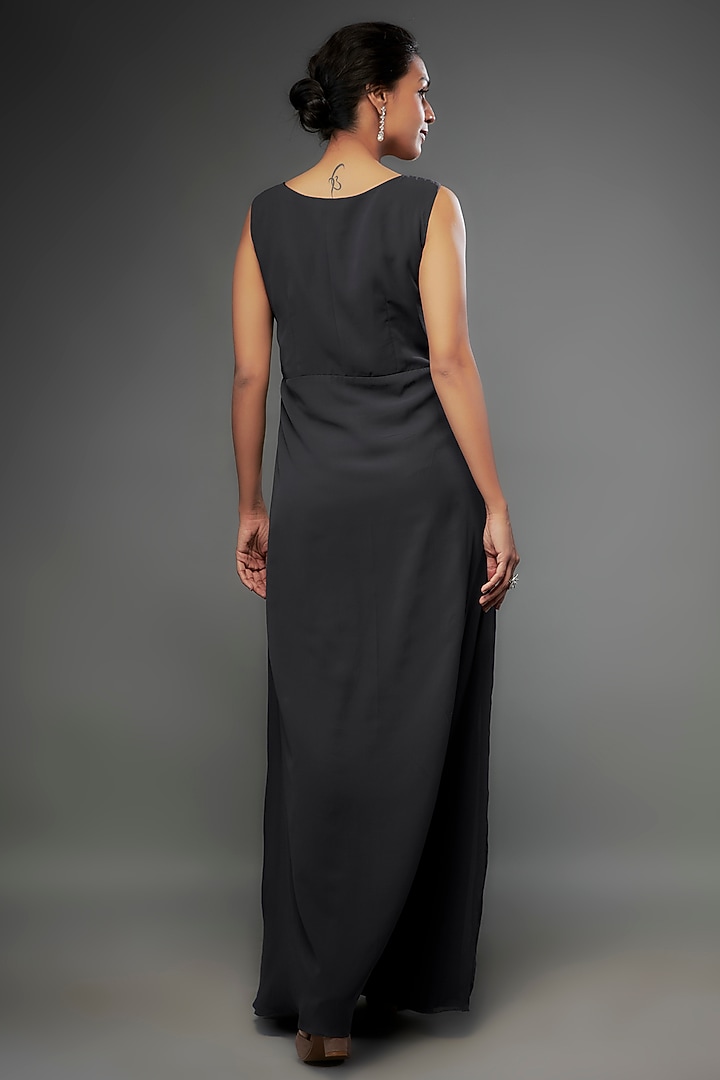 Grey Georgette Glass Crystal Embellished Party Wear Gown With Jacket by FATIZ at Pernia's Pop Up Shop