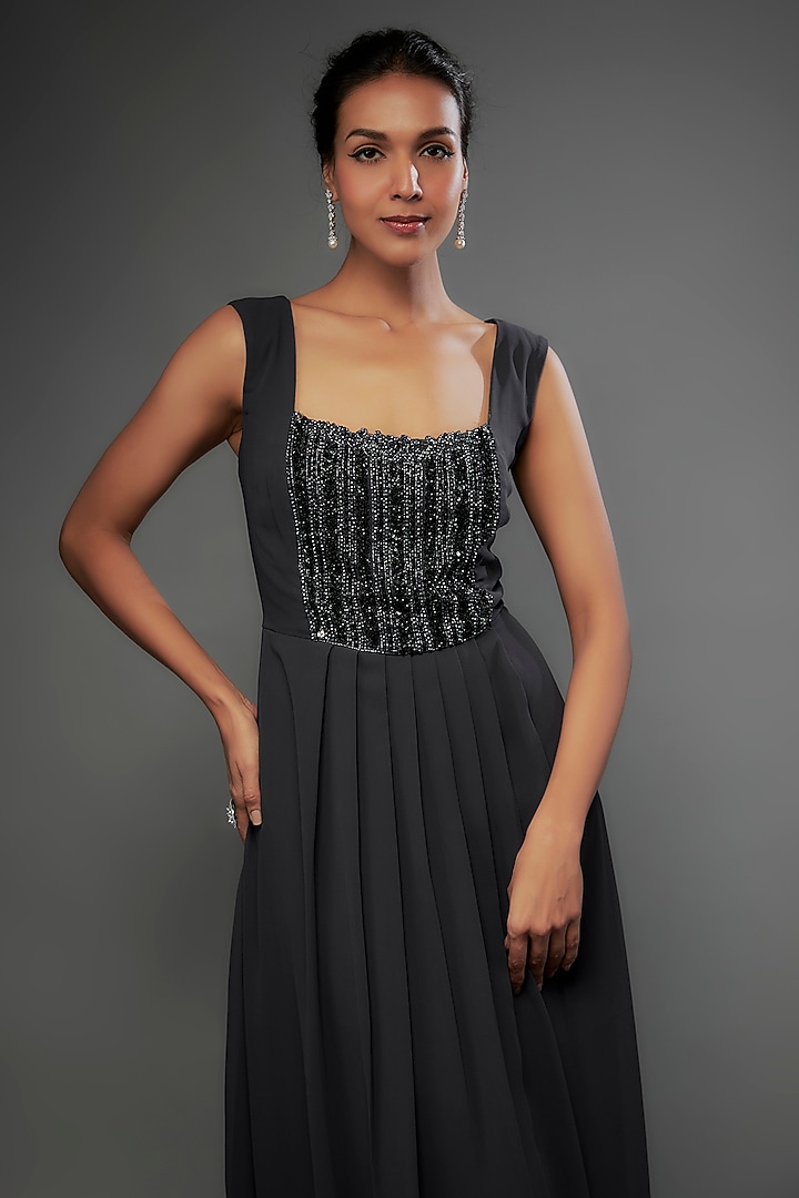 Grey Georgette Glass Crystal Embellished Party Wear Gown With Jacket by FATIZ at Pernia's Pop Up Shop
