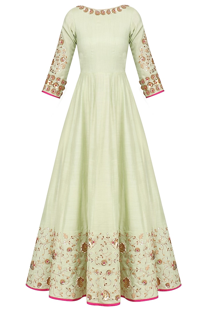 Pista Green Embroidered Anarkali Set by Faabiiana