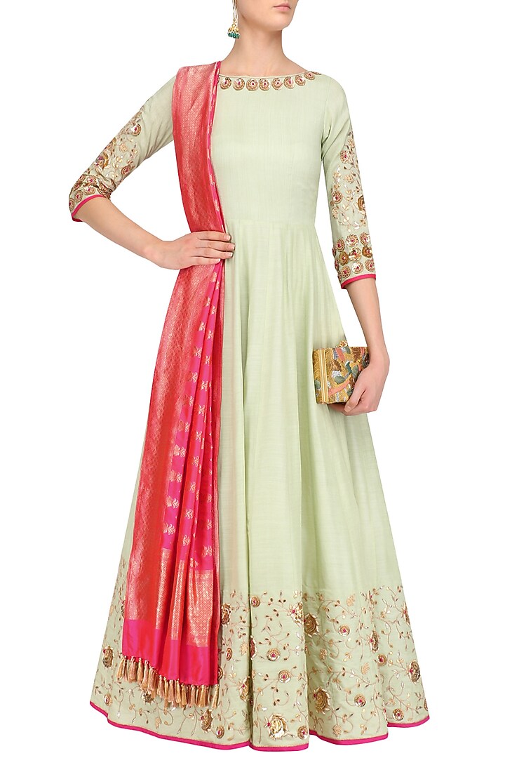Pista Green Embroidered Anarkali Set available only at Pernia's Pop Up Shop.
