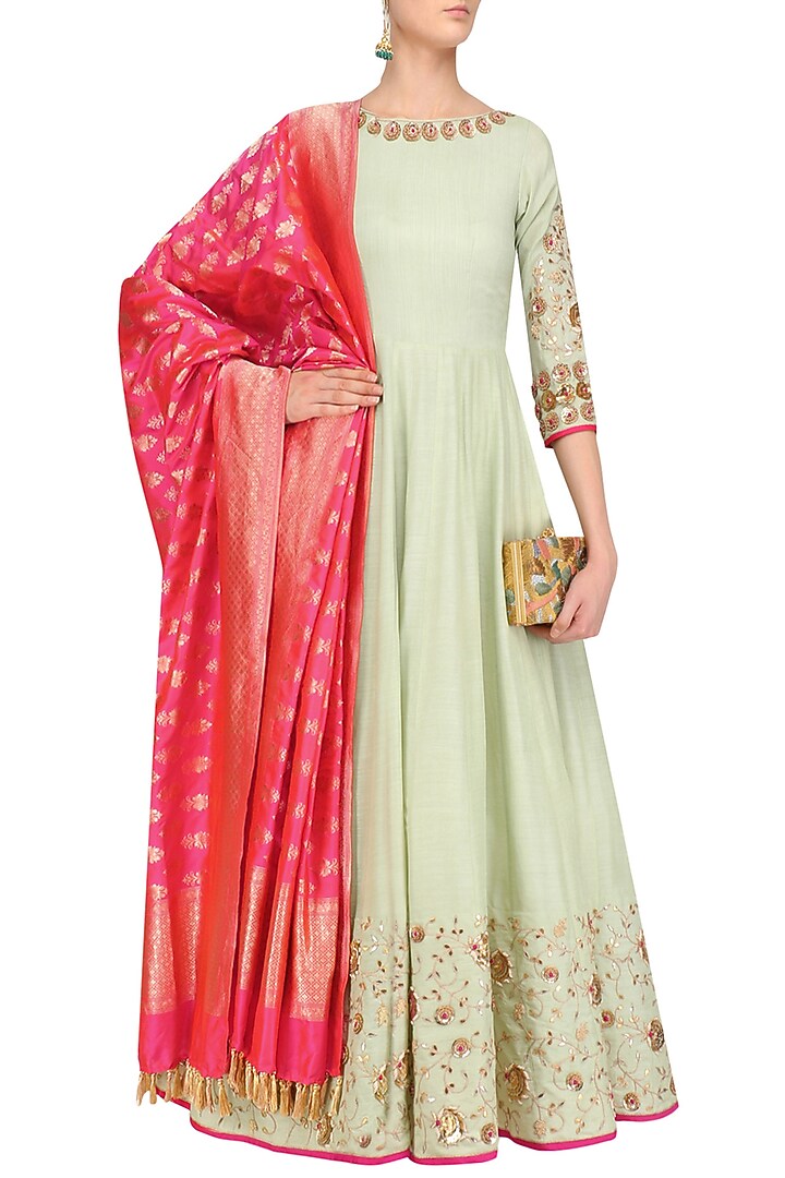 Pista Green Embroidered Anarkali Set available only at Pernia's Pop Up Shop.