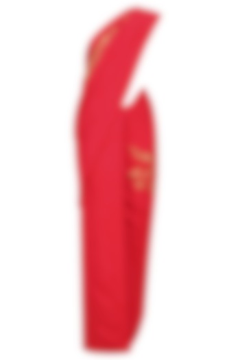 Red Banarasi Saree with Stitched Rust Orange Blouse available only at Pernia's Pop Up Shop.