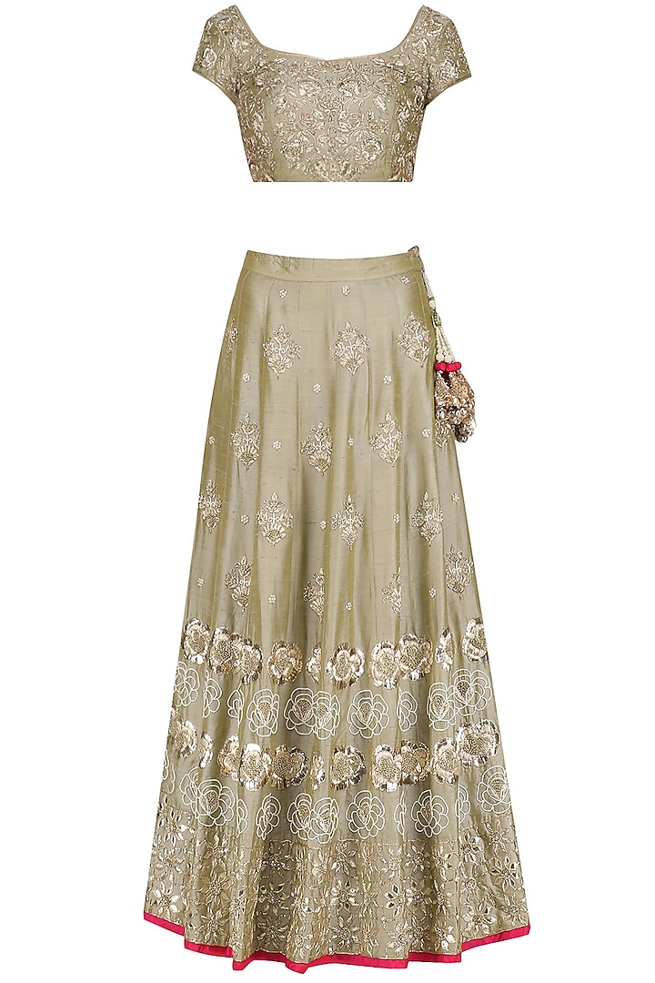 Pista Green Dabka Embroidered Lehenga Set available only at Pernia's Pop Up Shop.