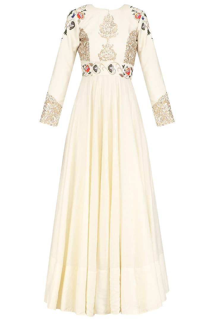Ivory Zardozi Embroidered Kalidar Gown by Faabiiana