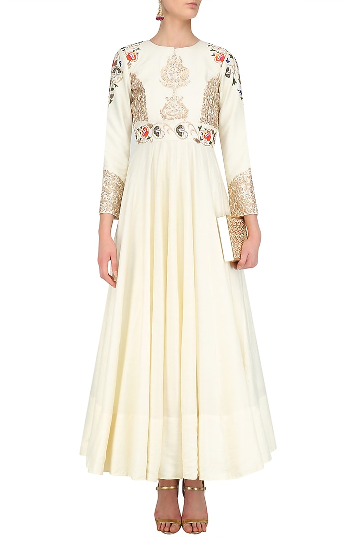 Ivory Zardozi Embroidered Kalidar Gown available only at Pernia's Pop Up Shop.