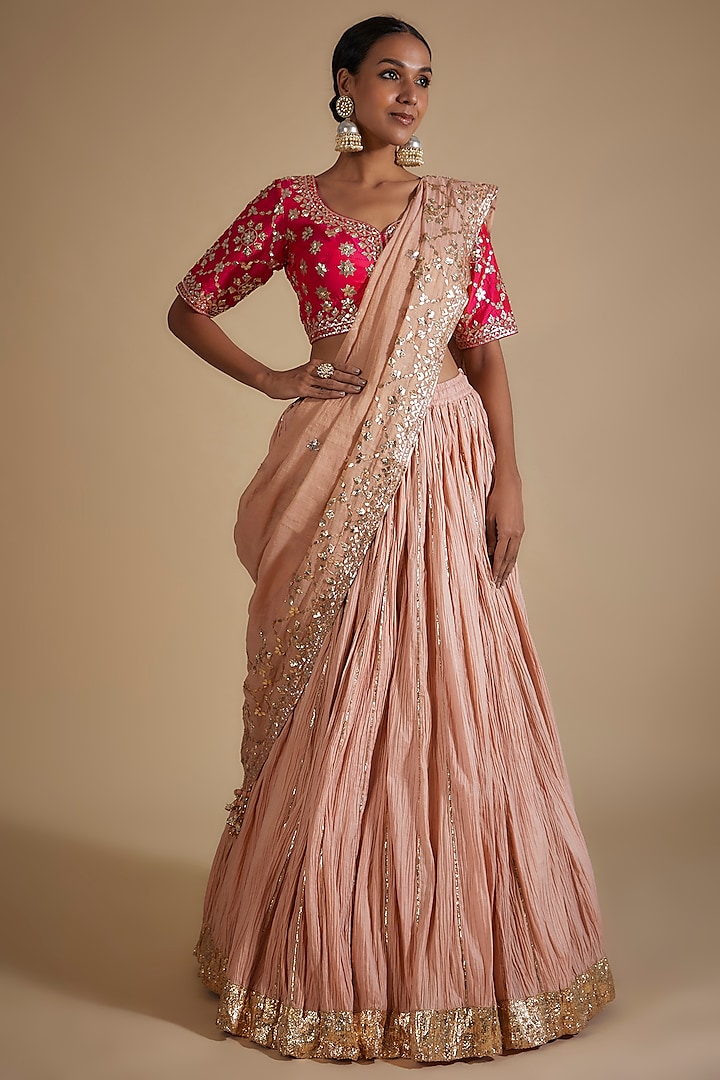 Peach Cotton Gota Work Bridal Lehenga Set by Faabiiana at Pernia's Pop Up Shop