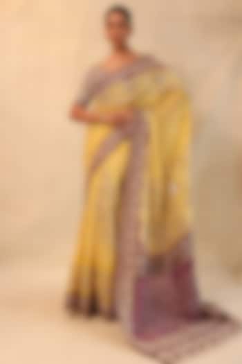 Yellow Banarasi Georgette Bandhani Bridal Saree Set by Faabiiana at Pernia's Pop Up Shop