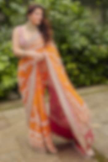 Orange & Rani Pink Georgette Bridal Saree Set by Faabiiana at Pernia's Pop Up Shop