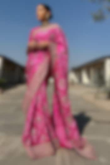 Magenta Pink Gajji Silk Bridal Saree Set by Faabiiana at Pernia's Pop Up Shop