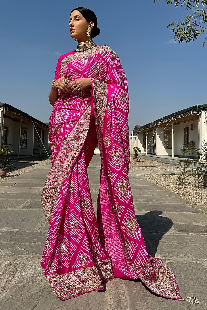 Magenta Pink Gajji Silk Bridal Saree Set by Faabiiana at Pernia's Pop Up Shop