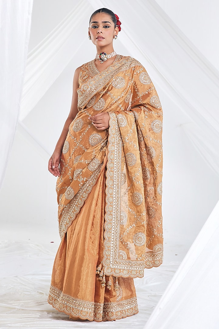 Rust Silk Bridal Saree Set by Faabiiana at Pernia's Pop Up Shop