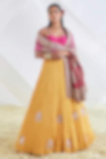 Mustard Crushed Silk Bridal Lehenga Set by Faabiiana at Pernia's Pop Up Shop