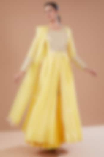Yellow Chanderi Wedding Anarkali Set by Faabiiana at Pernia's Pop Up Shop