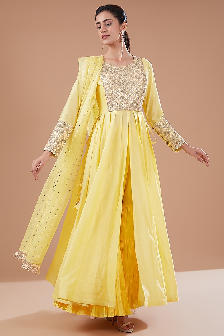 Yellow Chanderi Wedding Anarkali Set by Faabiiana at Pernia's Pop Up Shop
